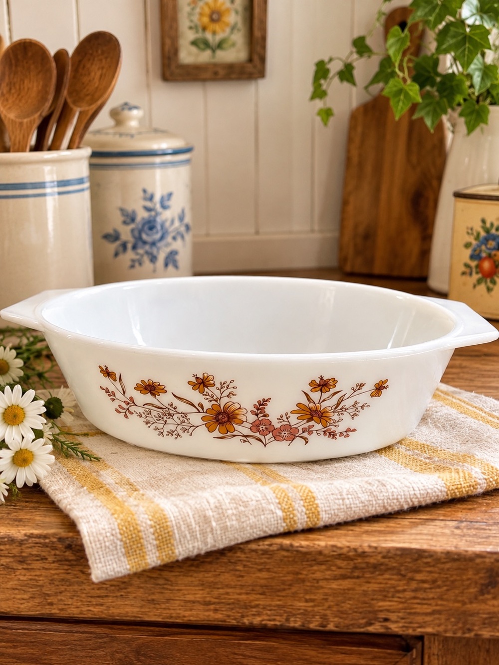 PYREX Vintage English Country Autumn Oval Casserole Dish